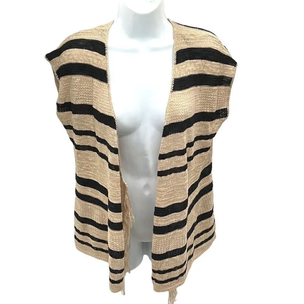 Maurices crochet lightweight open knit cardigan sweater fringe striped medium